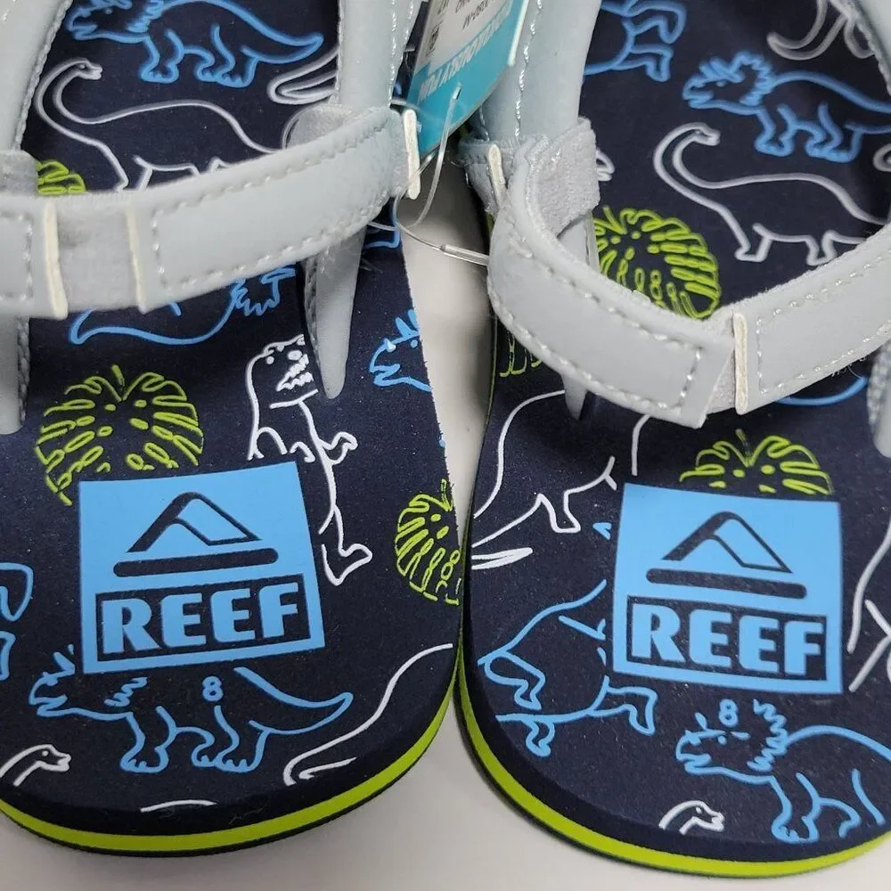 Reef Flip Flop Sandals‎ Toddler Boy Size 8 Ahi Dino Dinosaur Gray Blue Backstrap